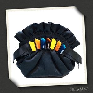 ALL DRESSED UP Black Frill Fringe Pouch Clutch